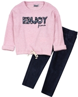 Losan Girls Brushed Knit Top and Velour Leggings Set