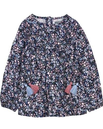 Losan Girls Blouse in Small Floral Print with Tassels