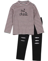 Losan Girls Striped Top and Fleece Leggings Set