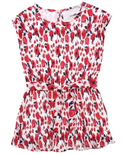 Losan Girls Chiffon Plisse Dress in Poppy Print