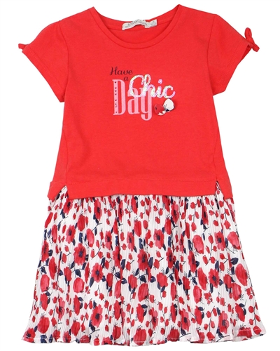 Losan Girls Chiffon and Jersey Dress in Poppy Print