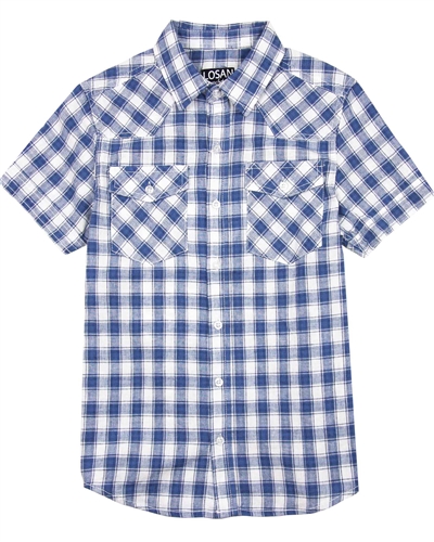 Losan Junior Boys Short Sleeve Linen Plaid Shirt