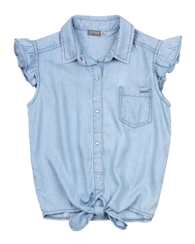 Losan Junior Girls Chambray Blouse with Knot