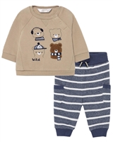 Mayoral Baby Boy's Sweatshirt with Bear Applique and Striped Pants Set