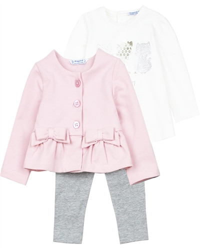 Mayoral Baby Girl's Terry Cardigan, T-shirt and Leggings Set