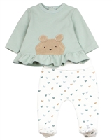 Mayoral Baby Girl's Top with Bear and Heart Print Footed Pants