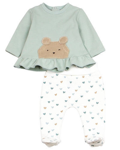 Mayoral Baby Girl's Top with Bear and Heart Print Footed Pants