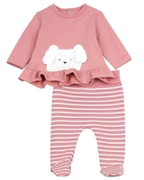 Mayoral Baby Girl's Top with Bear and Heart Print Footed Pants