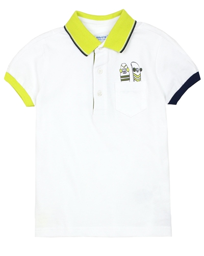 Mayoral 3103 Cream Short Sleeve Polo Shirt and Mayoral 512 Blue Twill Trousers In Stock Now