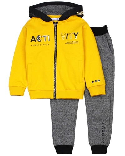 Mayoral Boy's Three-piece Track Suit in Yellow/Charcoal