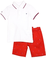 Mayoral Boy's Polo and Printed Shorts Set in Red
