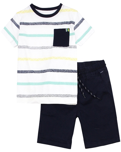 Mayoral Boy's T-shirt with Stripes and Poplin Short Set