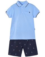 Mayoral Boy's Polo and Printed Shorts Set in Navy