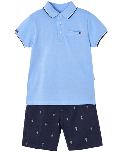 Mayoral Boy's Polo and Printed Shorts Set in Navy
