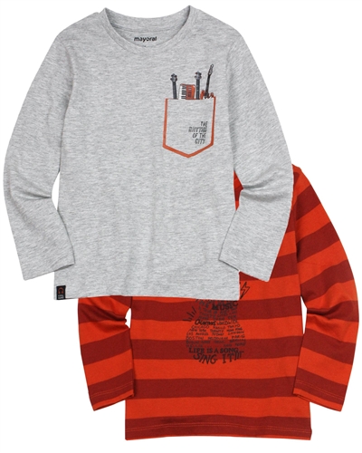 Mayoral Boy's Set of Two T-shirts Grey/Striped