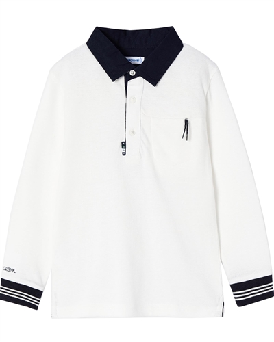 Mayoral Boy's Polo with Woven Collar in Cream