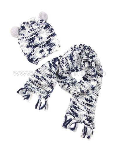 Mayoral Girl's Hat with Pompoms and Scarf Set