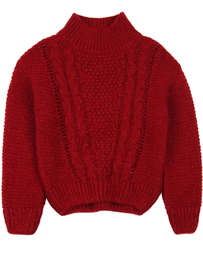 Mayoral Girl's Cable Knit Pullover in Carmine