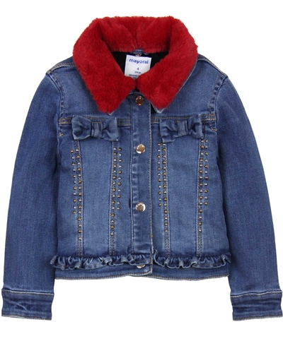 Mayoral Girl's Jean Jacket with Faux Fur Collar