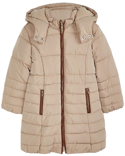 Mayoral Girl's Quilted Coat with Hood in Beige