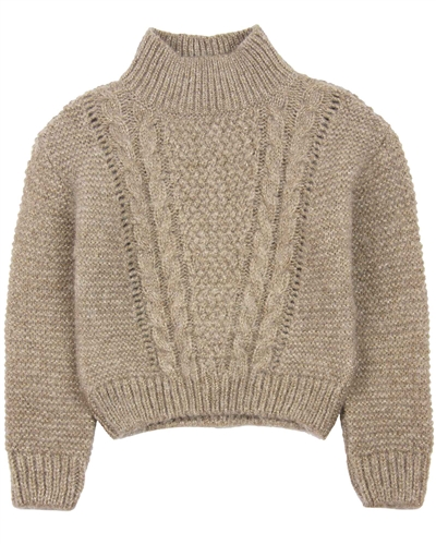 Mayoral Girl's Cable Knit Pullover in Taupe