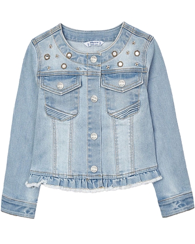 Mayoral Girl's Denim Jacket with Applique in Bleach Blue
