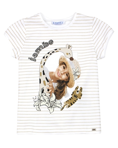 Mayoral Girl's Striped T-shirt with Girl Print