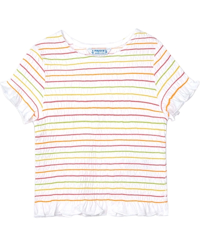 Mayoral Girl's Smocked Top in Multicolour Stripes