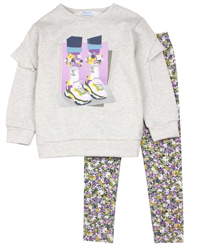 Mayoral Girl's Sweatshirt and Floral Print Leggings Set