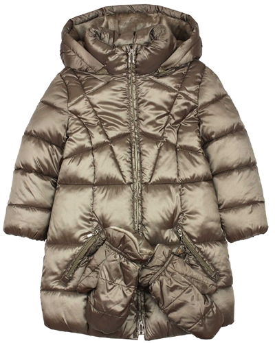Mayoral Girl's Puffer Coat with Mittens in Taupe