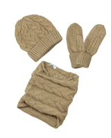 Mayoral Girl's Cable Knit Hat and Scarf Set in Taupe