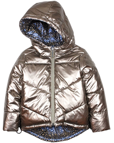 Mayoral Girl's Reversible Short Puffer Jacket in Taupe