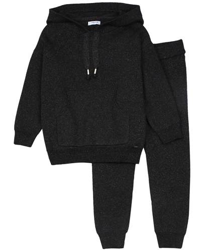 Mayoral Girl's Hooded Knit Joggings Set in Charcoal
