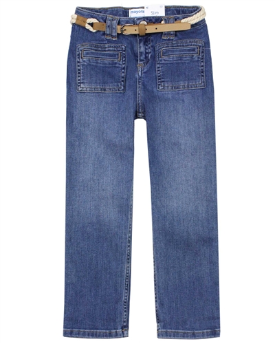 Mayoral Girl's Straight Leg Denim Pants with Belt