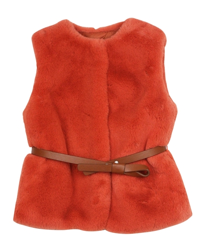 Mayoral Girl's Faux Fur Vest with Belt in Orange