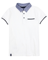 Mayoral Junior Boys' Polo in Chambray Collar in White
