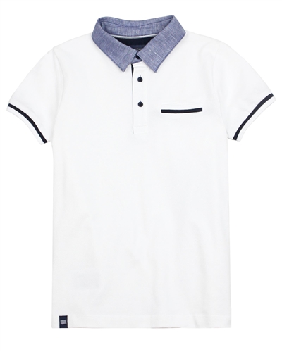 Mayoral Junior Boys' Polo in Chambray Collar in White