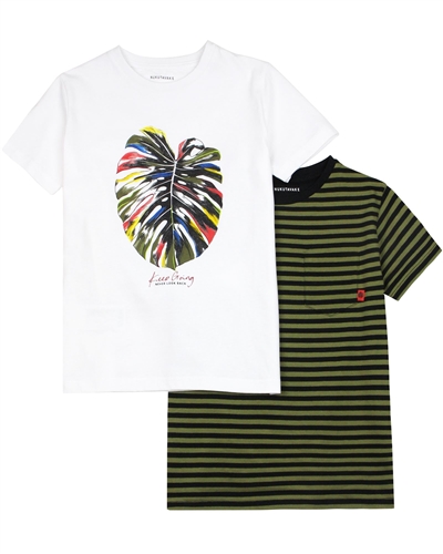 Mayoral Junior Boys' Set of Two T-shirts Striped and Tropical Print