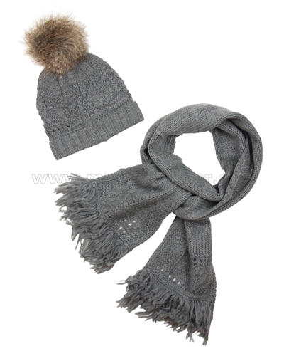 Mayoral Junior Girl's Hat with Furry Pompom and Scarf