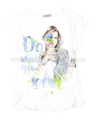 Mayoral Girl's T-shirt with Girls Print White