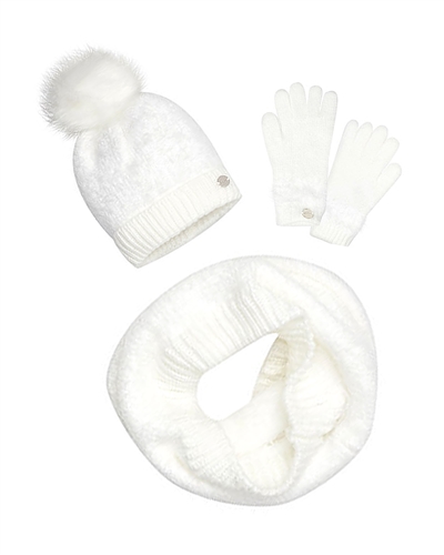 Mayoral Junior Girl's White Hat, Scarf and Gloves Set