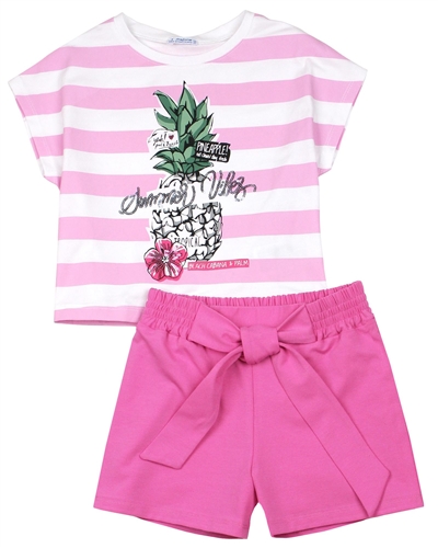 Mayoral Junior Girl's  Striped T-shirt and Jersey Shorts Set