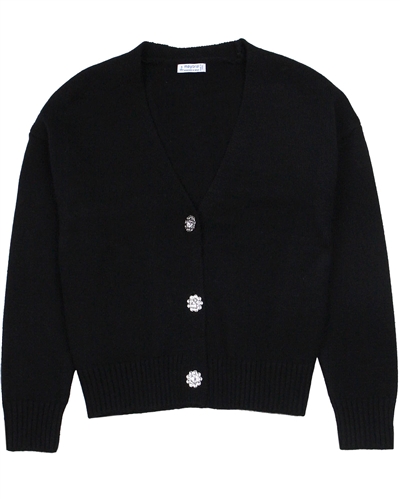 Mayoral Junior Girl's Black Cardigan with Crystal Buttons