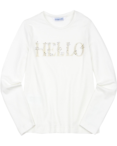 Mayoral Junior Girl's T-shirt with Hello Applique in White
