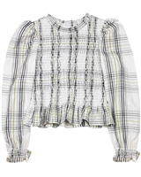 Mayoral Junior Girl's Plaid Blouse with Puff Sleeves