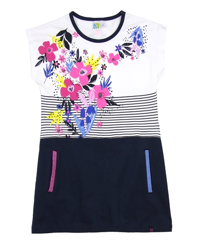 Nano Grils Colour-Block Tunic with Stripe and Floral Print