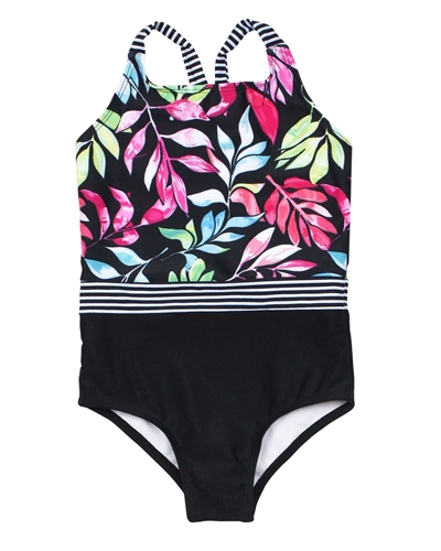 Nano Girls One-piece Swimsuit in Leaves Print