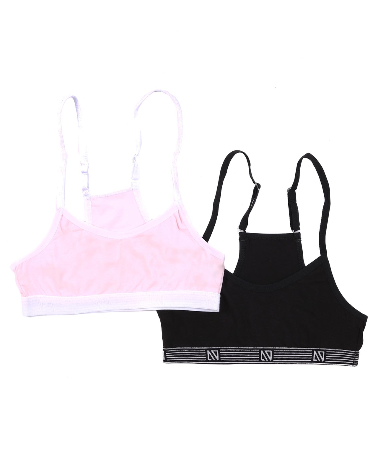 NANO Girls' Two-pack Bralette in Pink/Black, Sizes 6-14