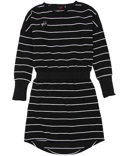 NoBell Junior Girl's Striped Dress with Dolman Sleeves in Black