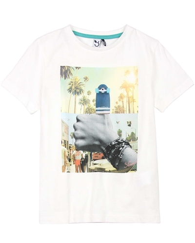 3Pommes Boy's T-shirt with Beach Print Colour Rider